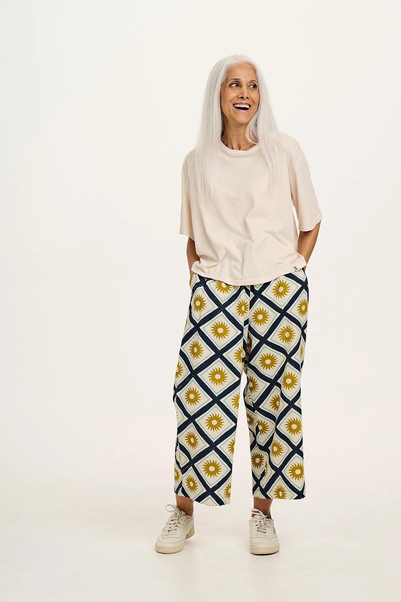 Chuck - Wide Leg Cotton Trousers in Ecru Cosmo Print sold by Lucy & Yak product image thumbnail 2