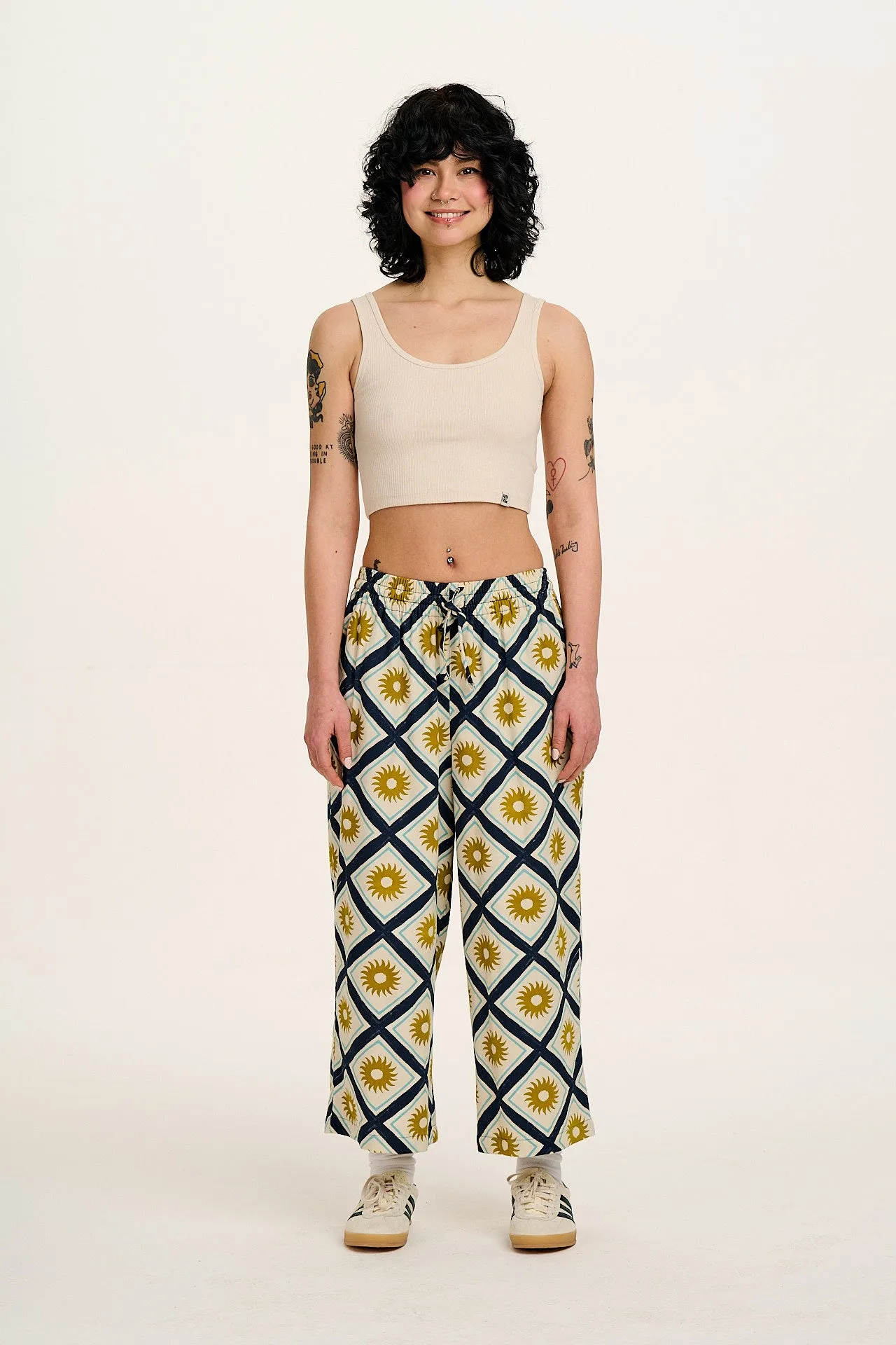Chuck - Wide Leg Cotton Trousers in Ecru Cosmo Print sold by Lucy & Yak product image thumbnail 4