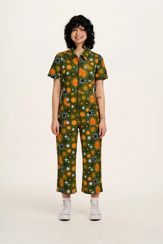 Ragan - Cotton Jumpsuit in Green Ember Print sold by Lucy & Yak