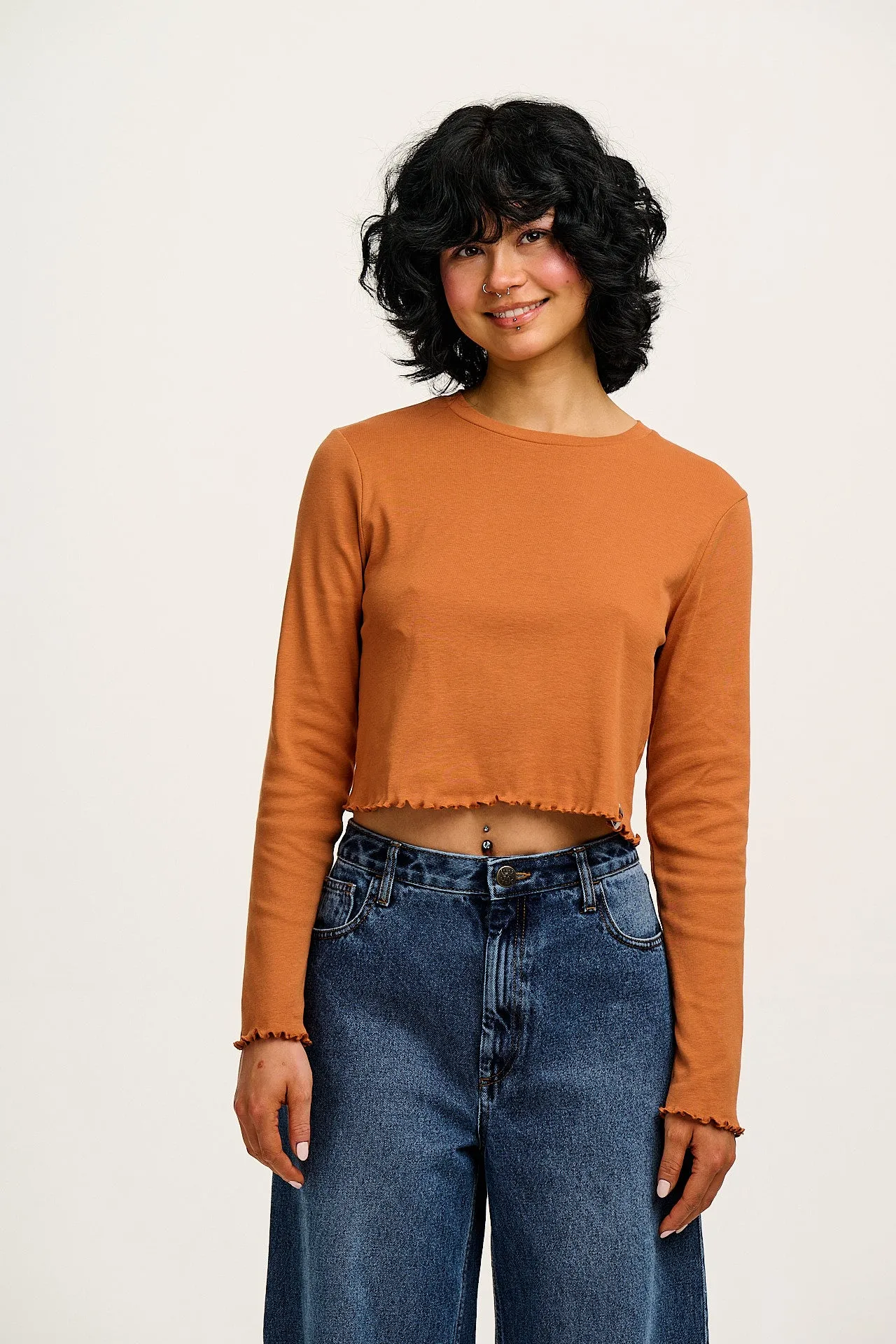 Hansel - Long Sleeve Cotton Crop Top in Amber Orange sold by Lucy & Yak product image thumbnail 2