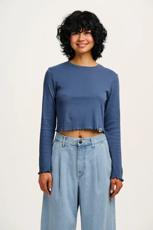 Hansel - Long Sleeve Cotton Crop Top in Vintage Indigo sold by Lucy & Yak