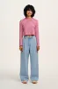 Hansel - Long Sleeve Cotton Crop Top in Dahlia Pink & Ecru Stripe sold by Lucy & Yak