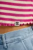 Hansel - Long Sleeve Cotton Crop Top in Dahlia Pink & Ecru Stripe sold by Lucy & Yak