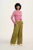 Hansel - Long Sleeve Cotton Crop Top in Dahlia Pink & Ecru Stripe sold by Lucy & Yak