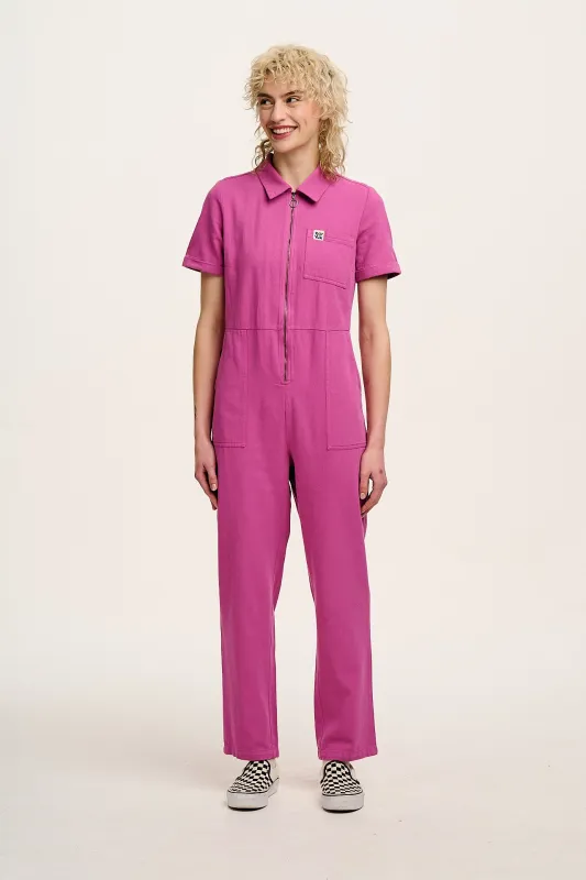 Rex - Short Sleeve Cotton Jumpsuit in Dahlia Pink sold by Lucy & Yak
