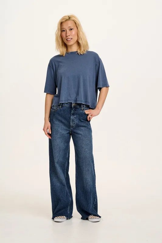 Zayla - Cropped Boxy T-Shirt in Vintage Indigo sold by Lucy & Yak