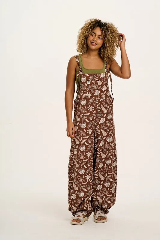 L.E. Ali - Wide Leg Cotton Dungarees in Artist Print by Wen Yee Kok sold by Lucy & Yak