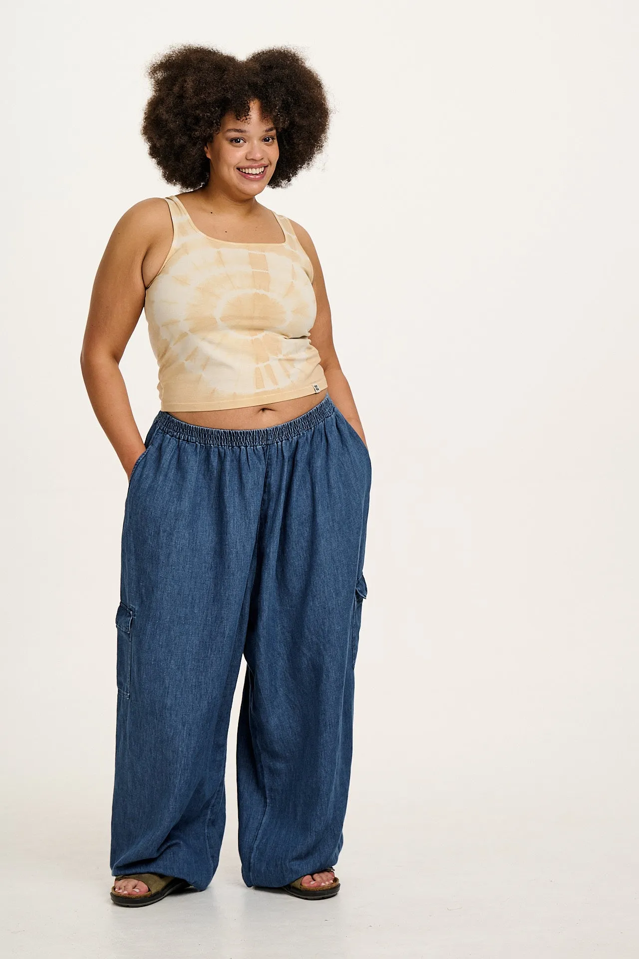 Rumi - Wide Leg Cotton & Hemp Trousers in Mid Wash Blue sold by Lucy & Yak product image thumbnail 3