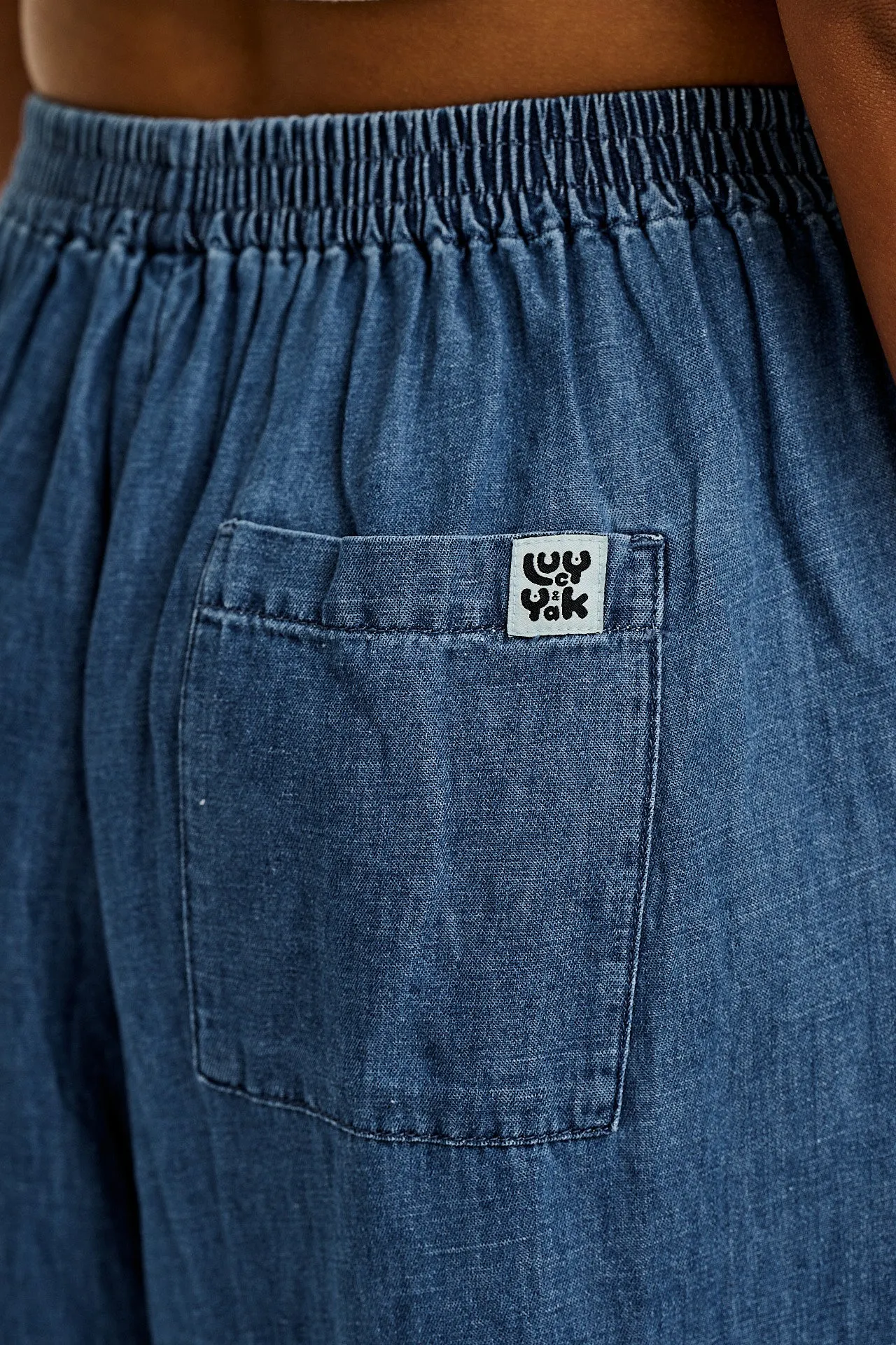 Rumi - Wide Leg Cotton & Hemp Trousers in Mid Wash Blue sold by Lucy & Yak product image thumbnail 2