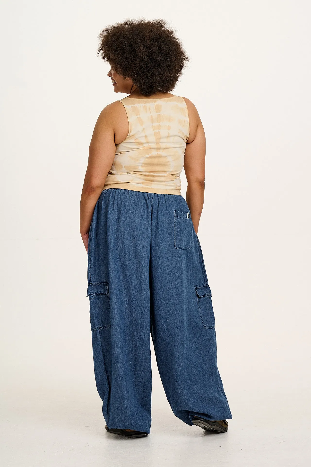 Rumi - Wide Leg Cotton & Hemp Trousers in Mid Wash Blue sold by Lucy & Yak product image thumbnail 4