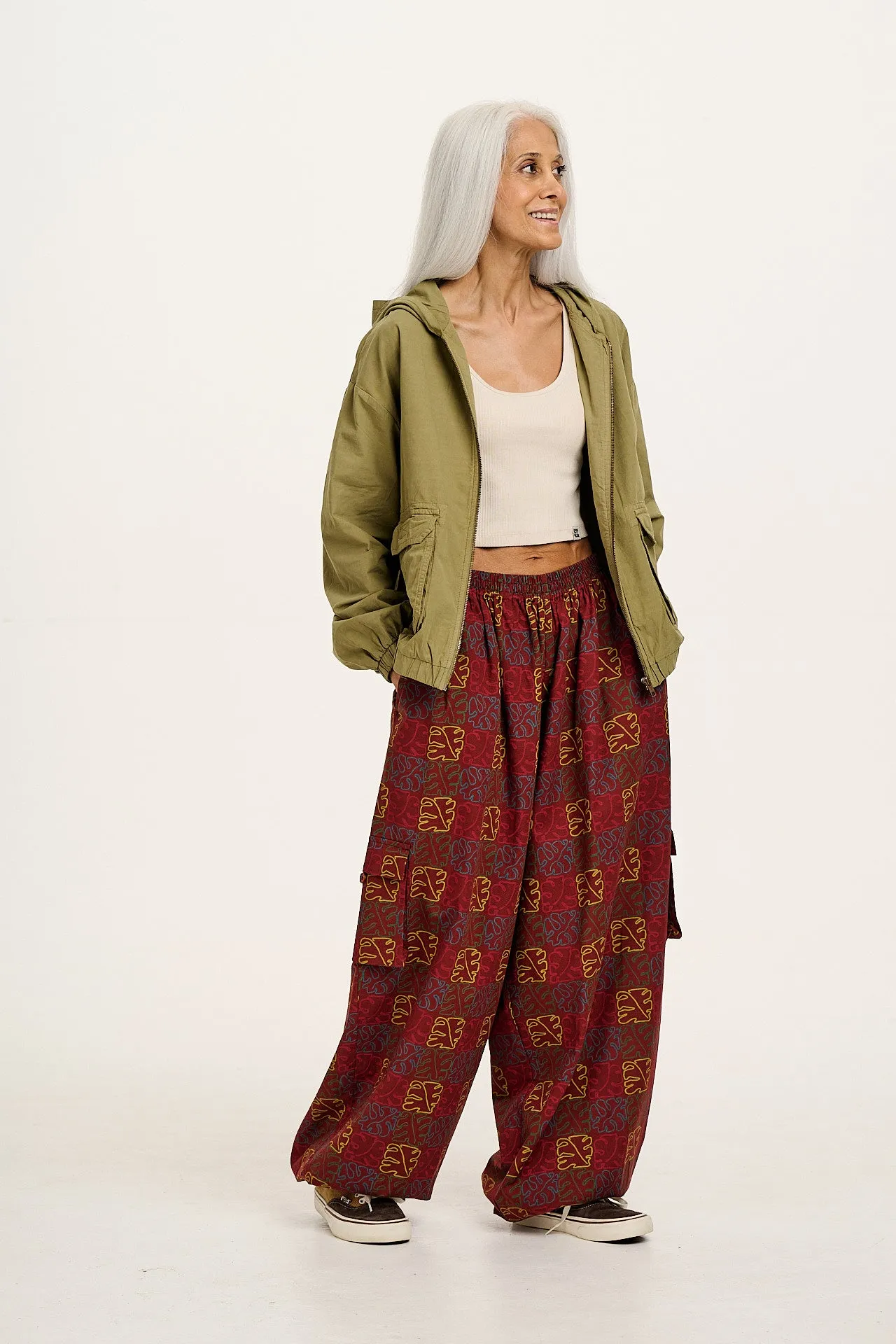 Rumi - Wide Leg Cotton & Linen Trousers in Red Nema Print sold by Lucy & Yak product image thumbnail 3
