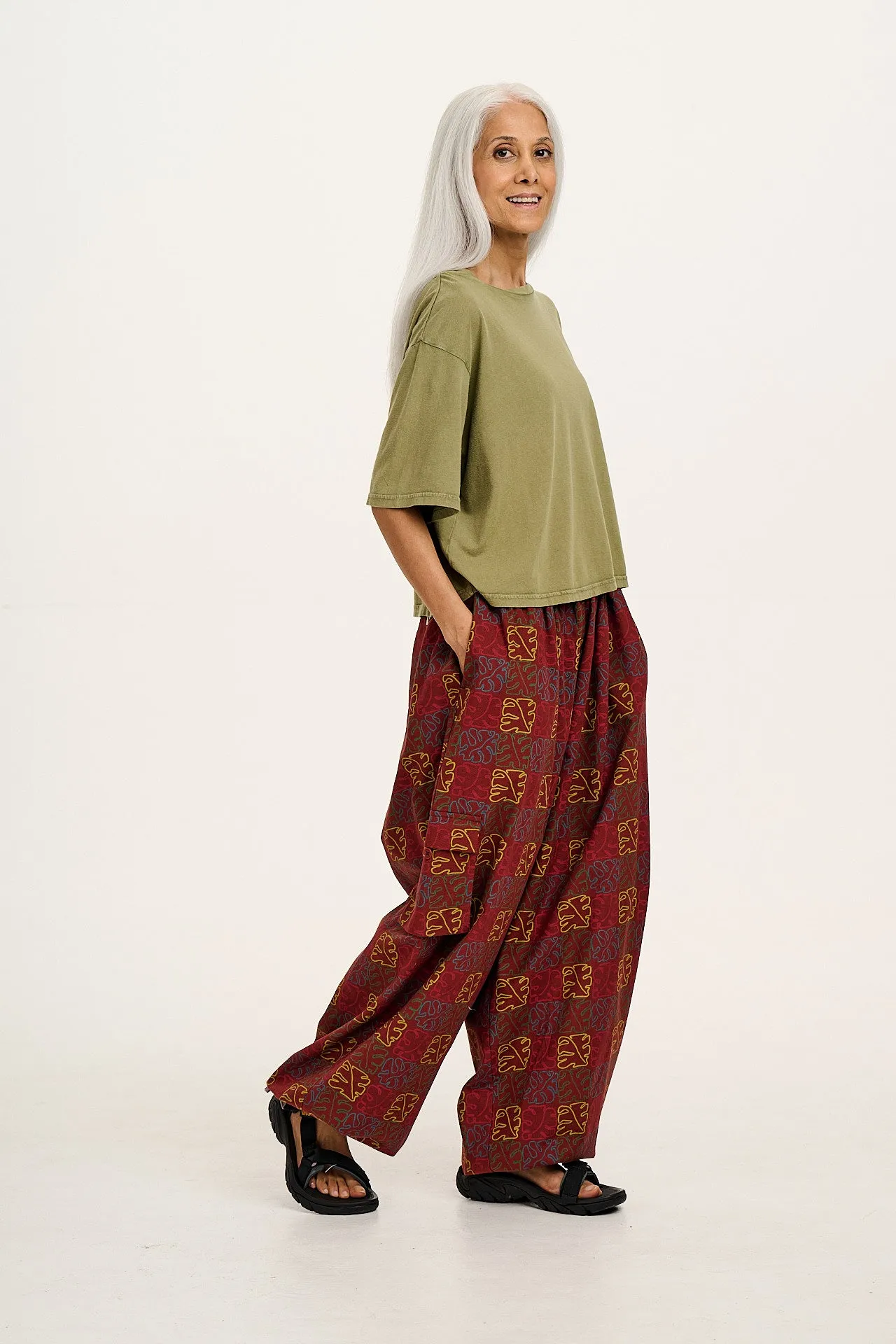Rumi - Wide Leg Cotton & Linen Trousers in Red Nema Print sold by Lucy & Yak product image thumbnail 4