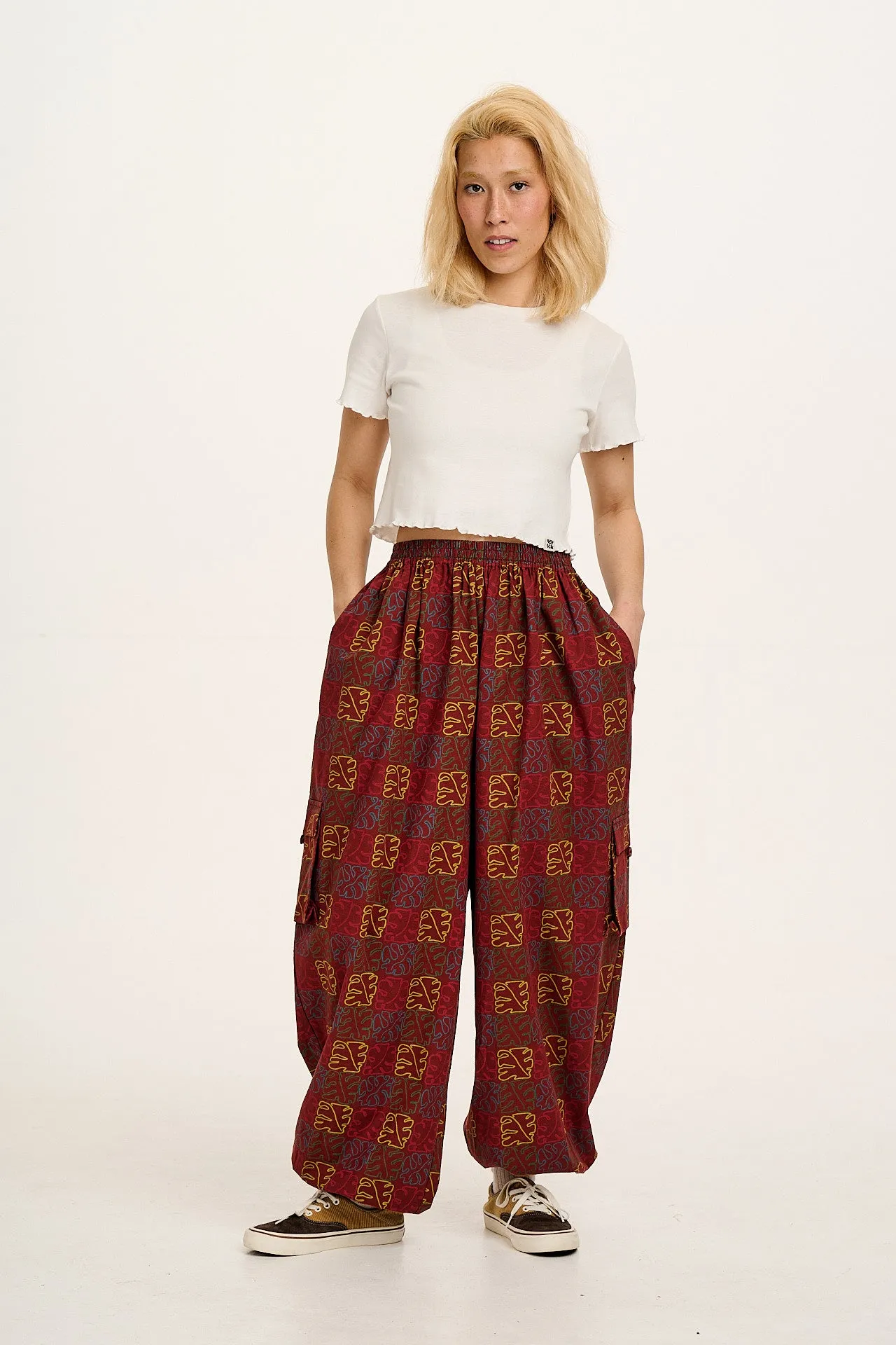 Rumi - Wide Leg Cotton & Linen Trousers in Red Nema Print sold by Lucy & Yak product image thumbnail 5