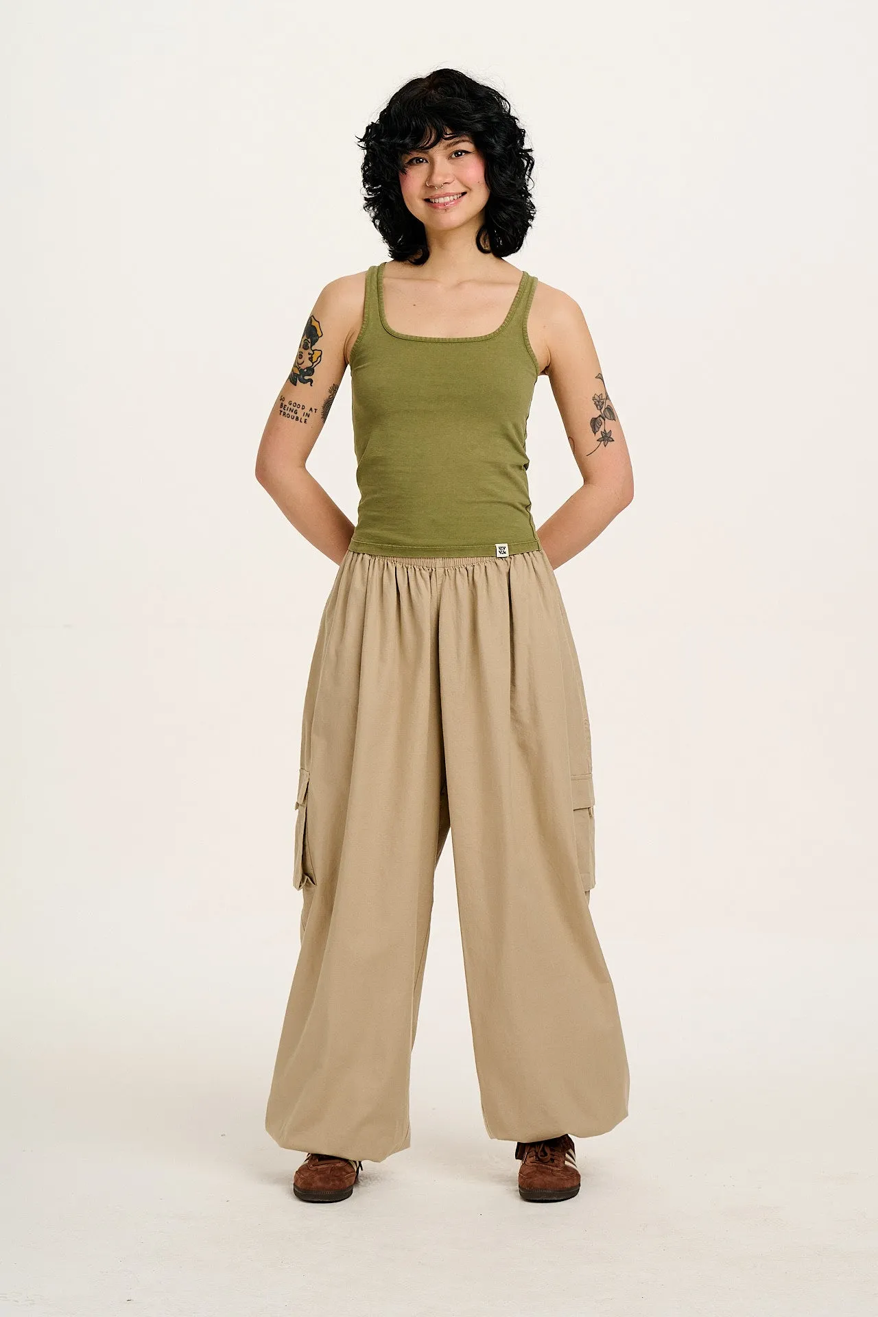 Rumi - Wide Leg Cotton & Linen Trousers in Beige sold by Lucy & Yak product image thumbnail 5