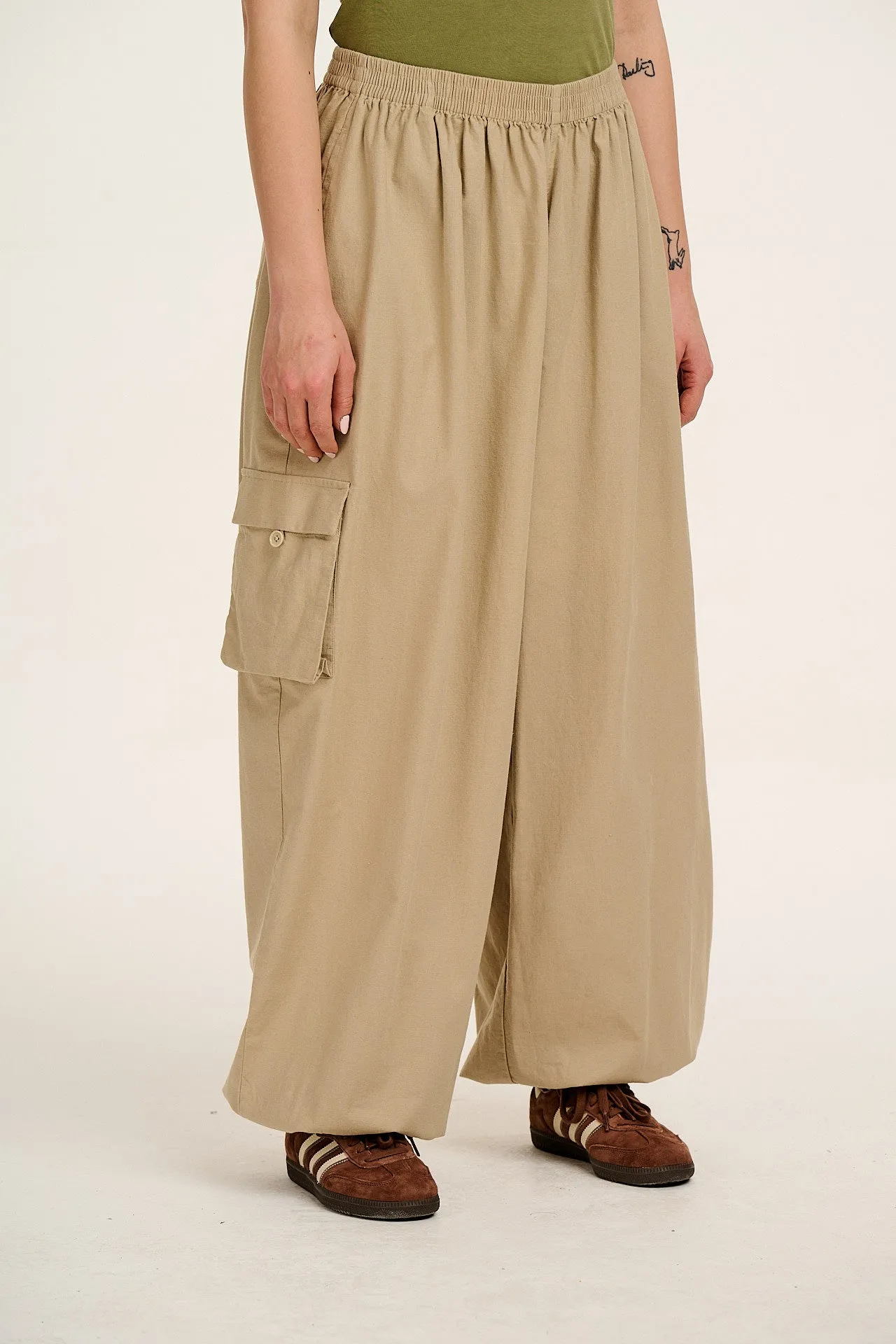 Rumi - Wide Leg Cotton & Linen Trousers in Beige sold by Lucy & Yak product image thumbnail 2