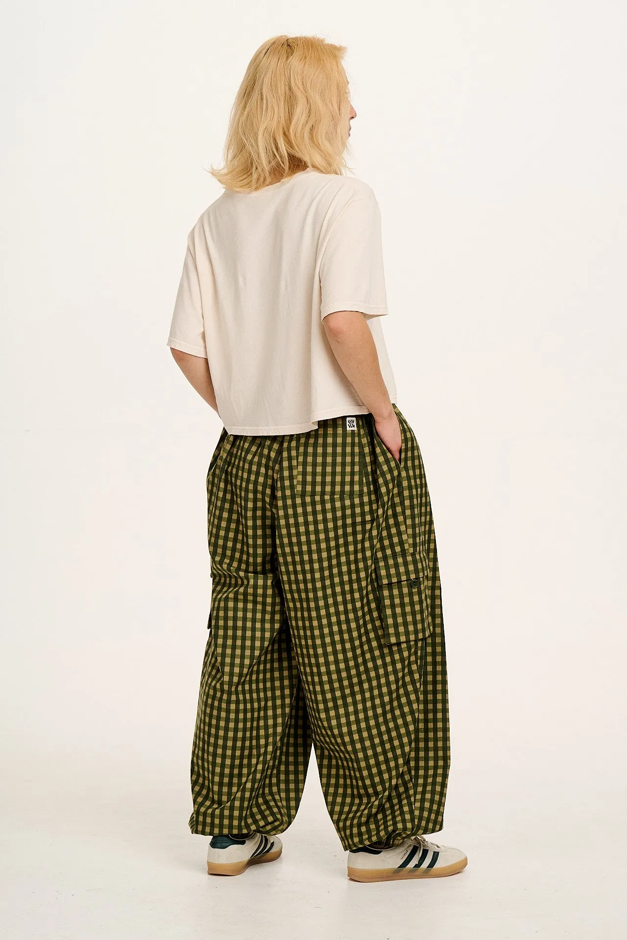 Rumi - Wide Leg Cotton & Linen Trousers in Green Emin Gingham sold by Lucy & Yak product image thumbnail 5