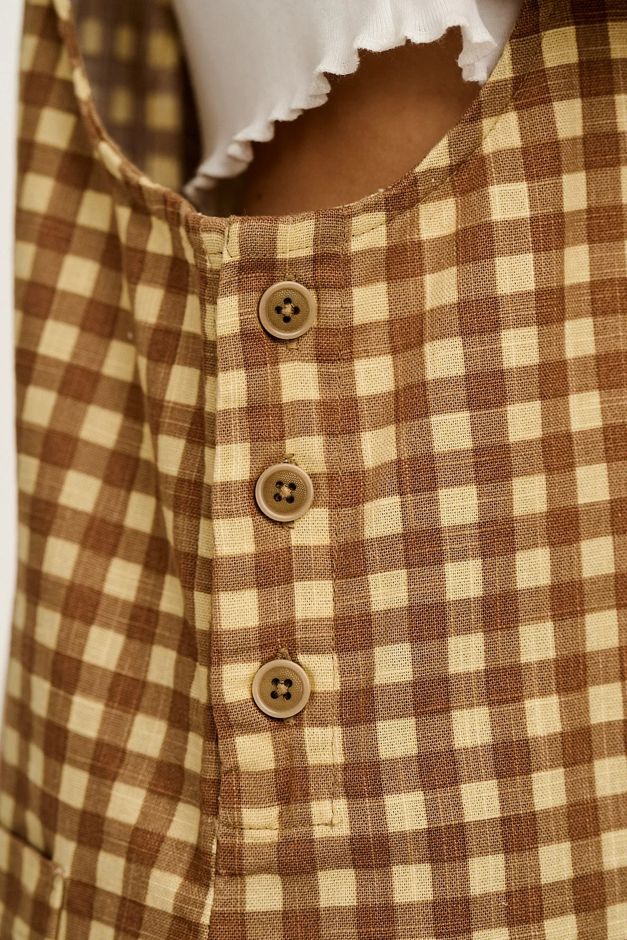 Ali - Wide Leg Cotton Dungarees Brown Birch Gingham Print sold by Lucy & Yak product image thumbnail 3