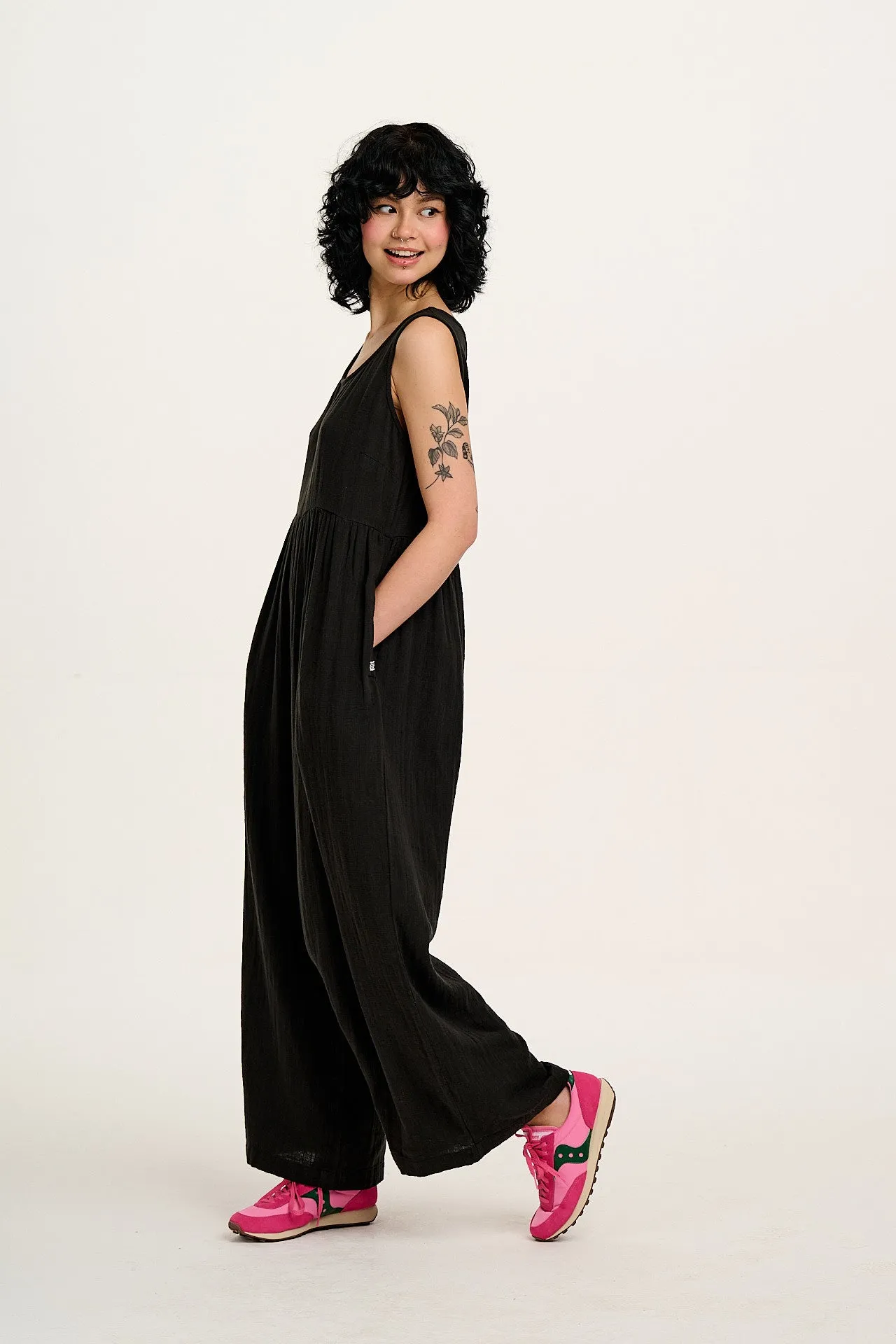 Bellamy - Wide Leg Cotton Jumpsuit in Black sold by Lucy & Yak product image thumbnail 2