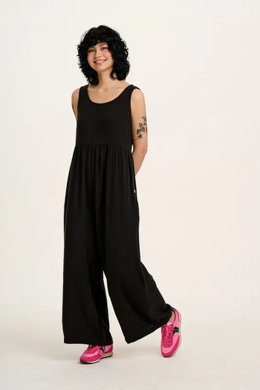 Bellamy - Wide Leg Cotton Jumpsuit in Black sold by Lucy & Yak