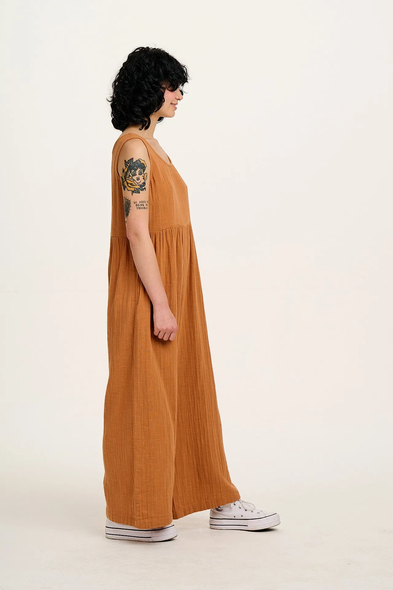 Bellamy - Wide Leg Cotton Jumpsuit in Terracotta sold by Lucy & Yak product image thumbnail 3