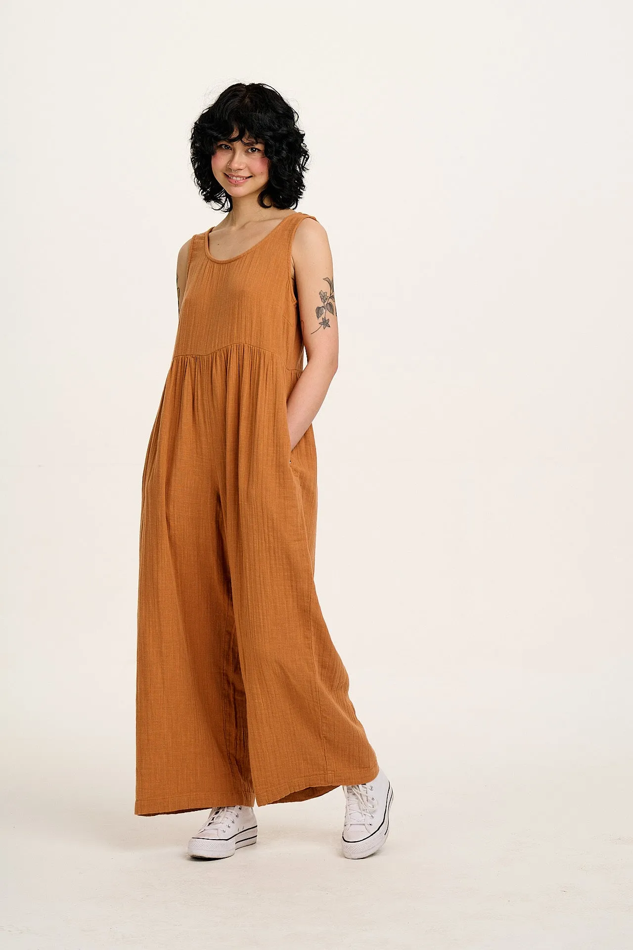 Bellamy - Wide Leg Cotton Jumpsuit in Terracotta sold by Lucy & Yak product image thumbnail 2
