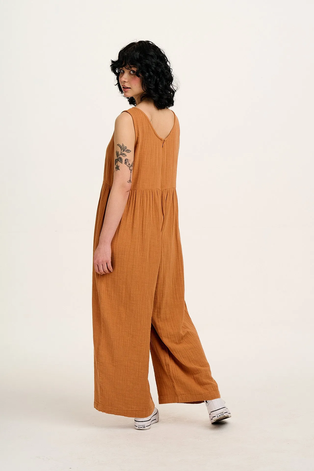 Bellamy - Wide Leg Cotton Jumpsuit in Terracotta sold by Lucy & Yak product image thumbnail 5