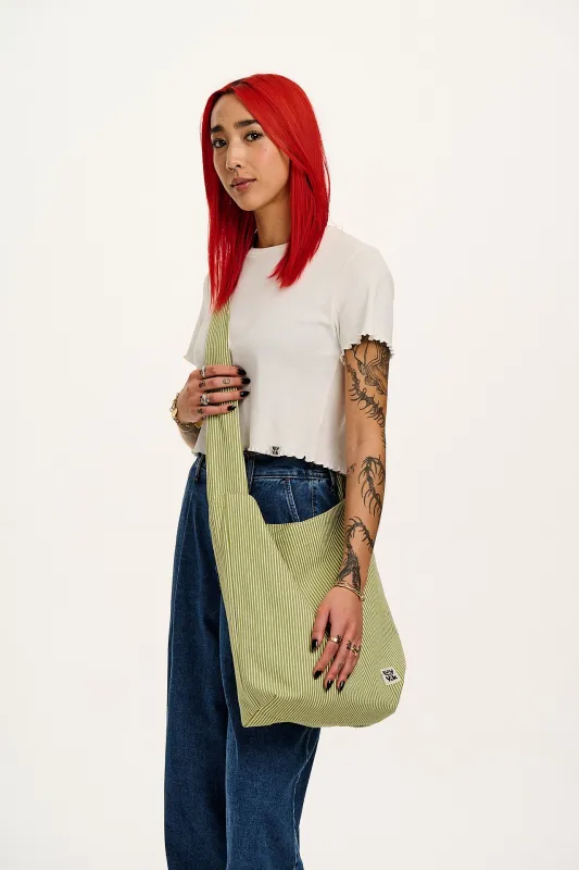 Erin - Cotton Shoulder Bag in Green Hickory Stripe sold by Lucy & Yak