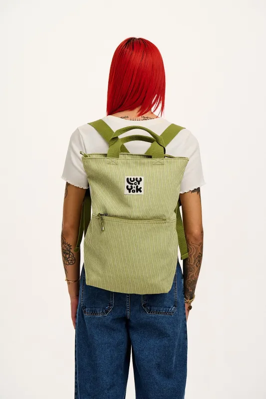 Dylan - Cotton Backpack in Green Hickory Stripe sold by Lucy & Yak
