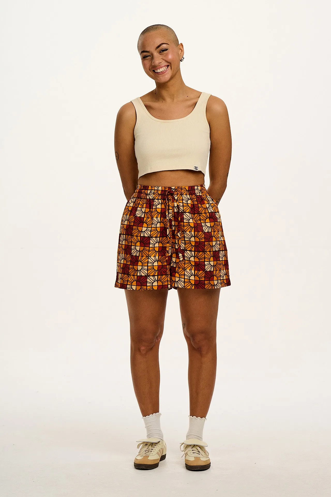 Charlie - Cotton Shorts in Ecru & Orange Kiara Prin sold by Lucy & Yak