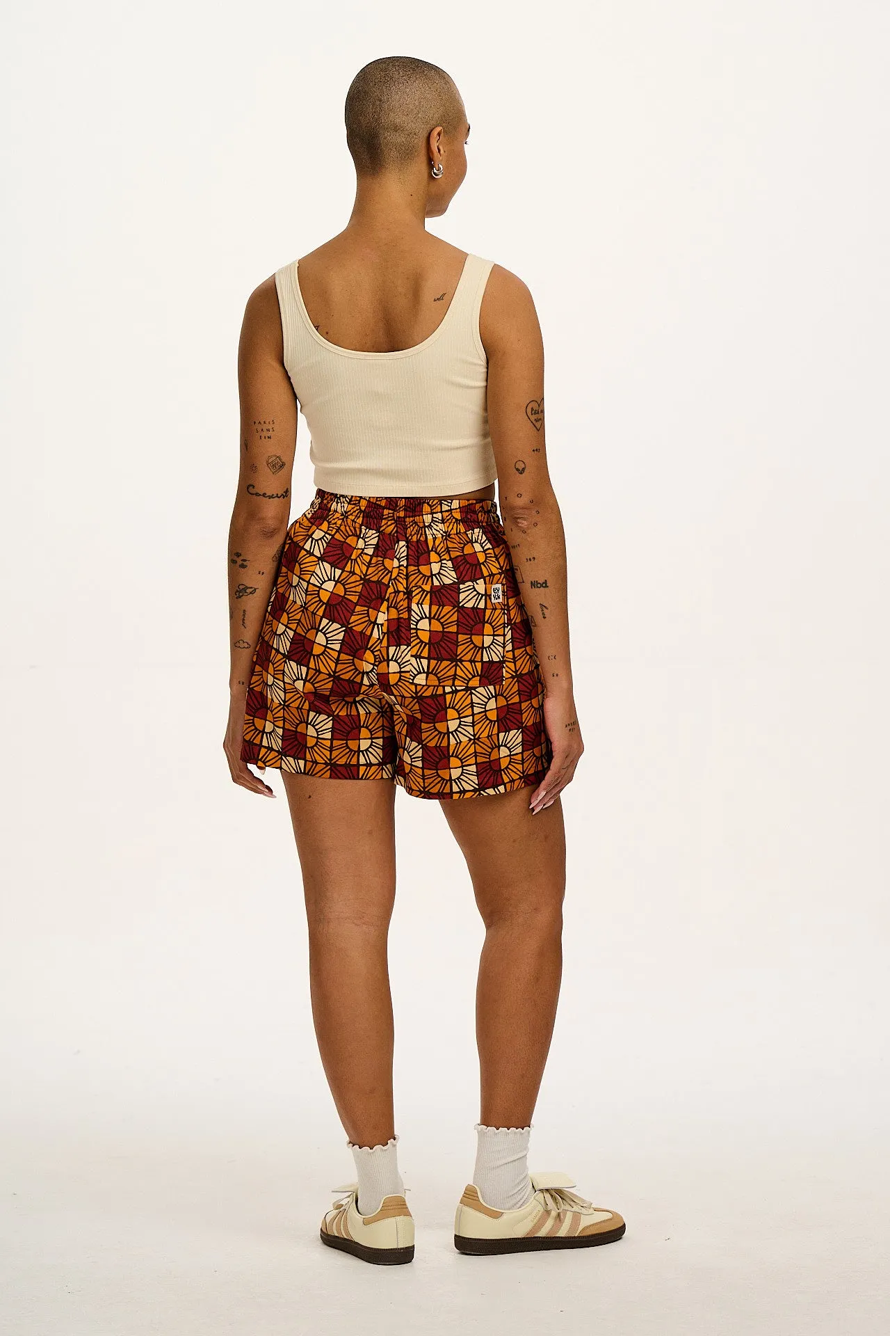 Charlie - Cotton Shorts in Ecru & Orange Kiara Prin sold by Lucy & Yak product image thumbnail 5