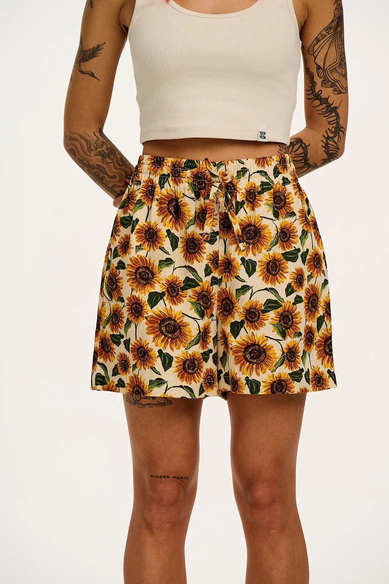 Charlie - Cotton Shorts in Cream Sunflower Print sold by Lucy & Yak product image thumbnail 3