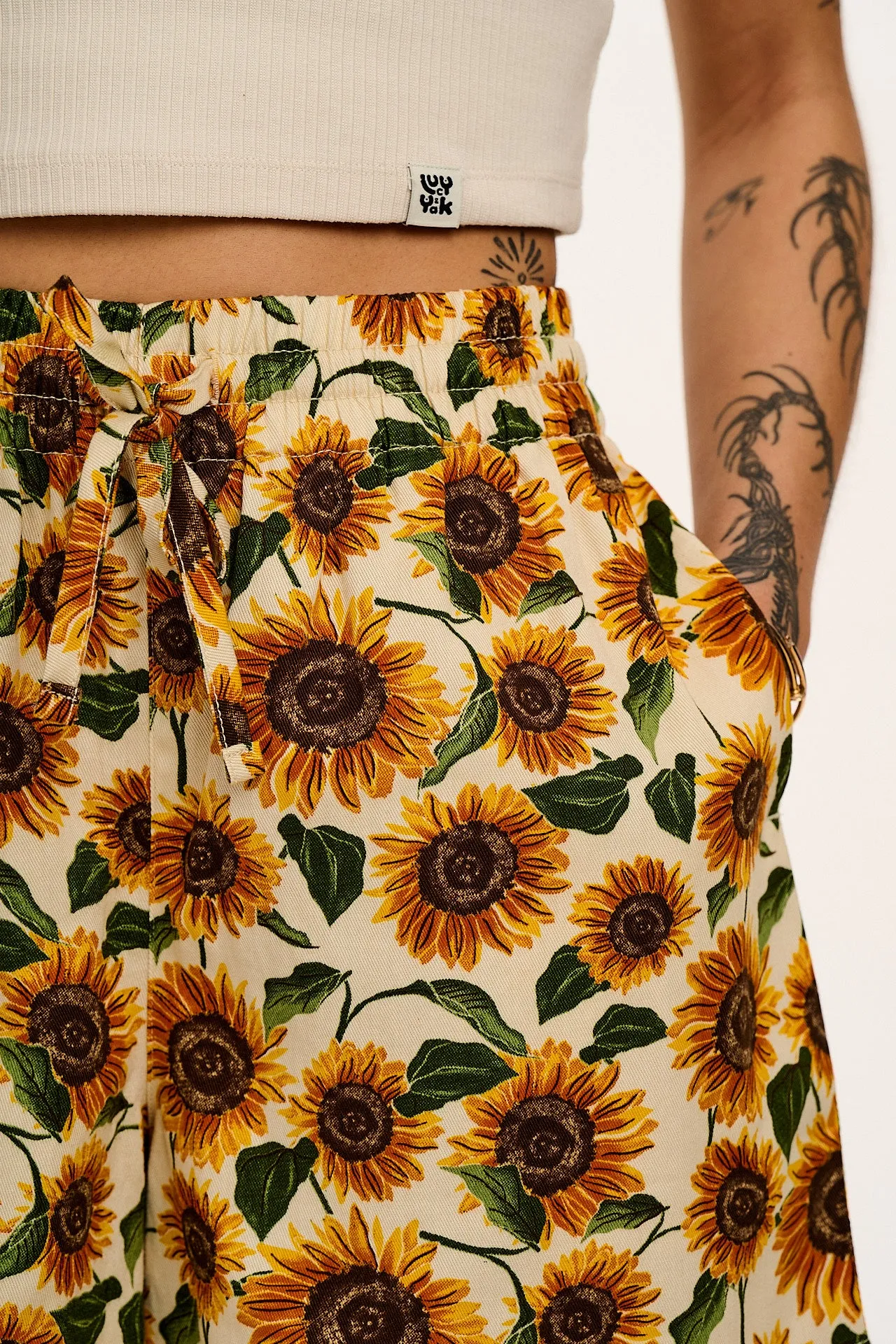Charlie - Cotton Shorts in Cream Sunflower Print sold by Lucy & Yak product image thumbnail 2