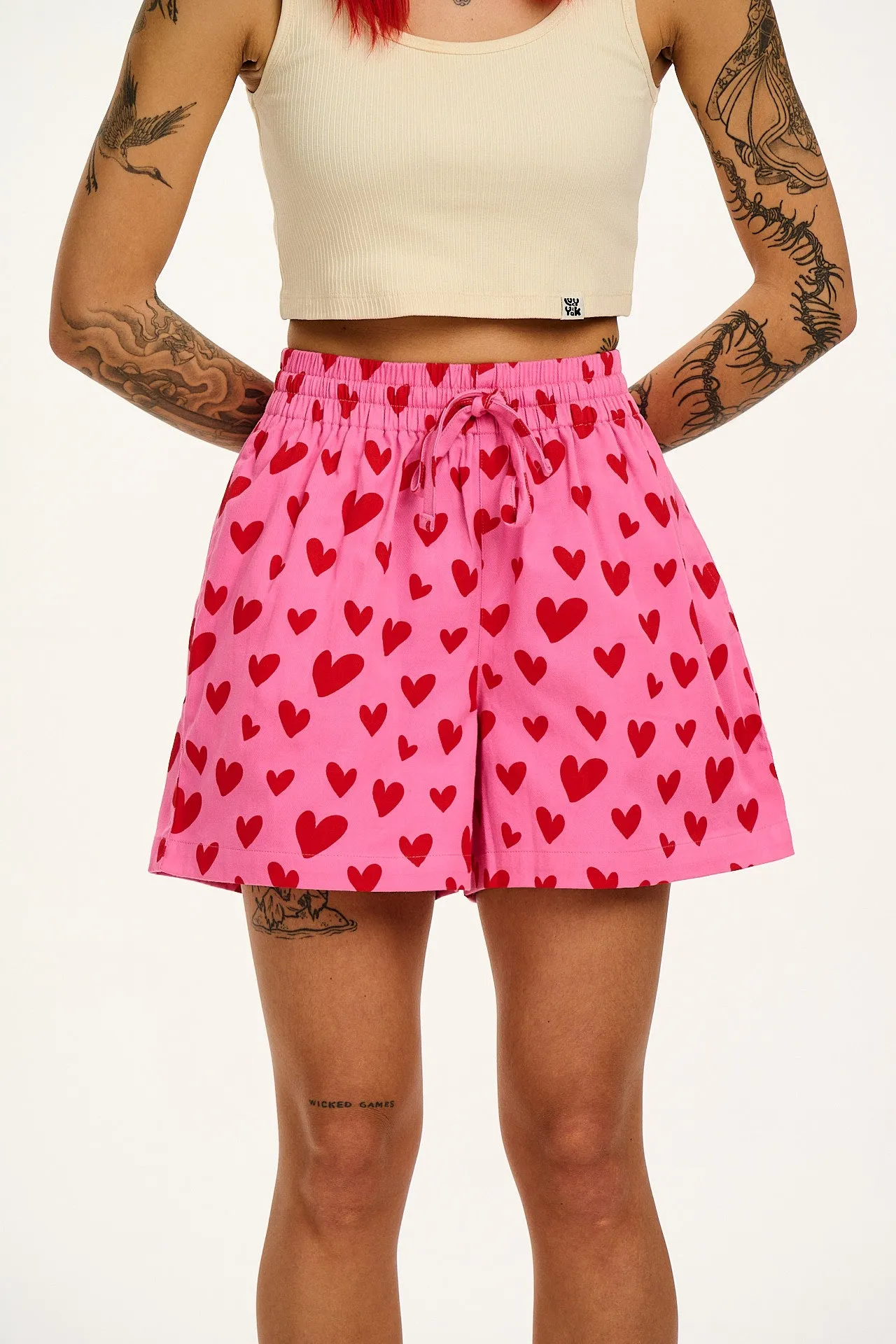 Charlie - Cotton Shorts in Pink Heart Cupid Print sold by Lucy & Yak product image thumbnail 2