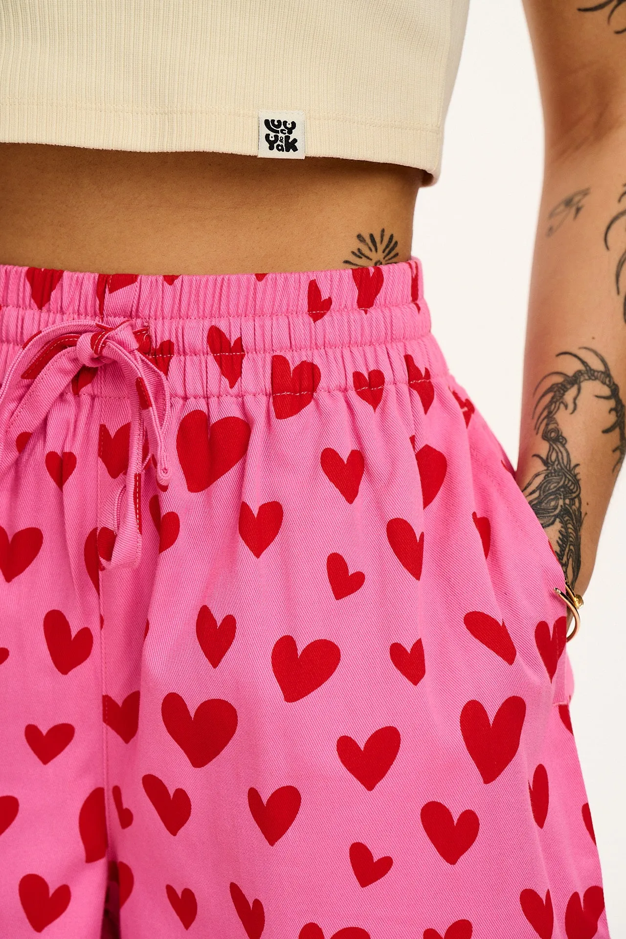 Charlie - Cotton Shorts in Pink Heart Cupid Print sold by Lucy & Yak product image thumbnail 3