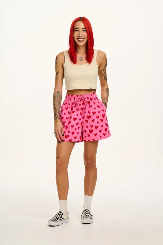 Charlie - Cotton Shorts in Pink Heart Cupid Print sold by Lucy & Yak