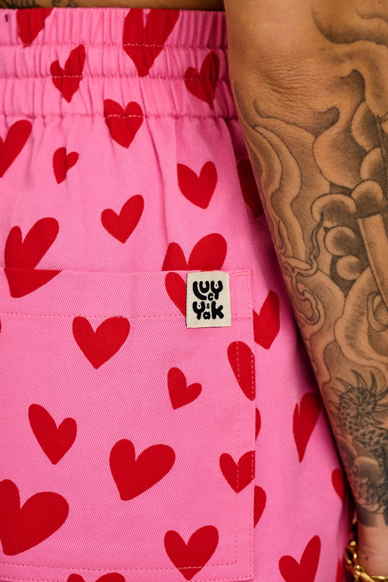Charlie - Cotton Shorts in Pink Heart Cupid Print sold by Lucy & Yak product image thumbnail 4