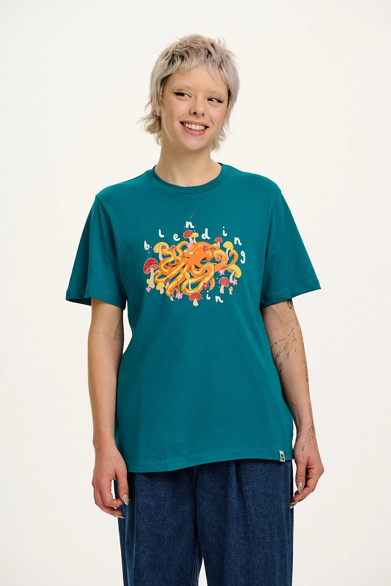 L.E. Denver - Cotton Tee in Teal Octopus Print sold by Lucy & Yak product image thumbnail 2