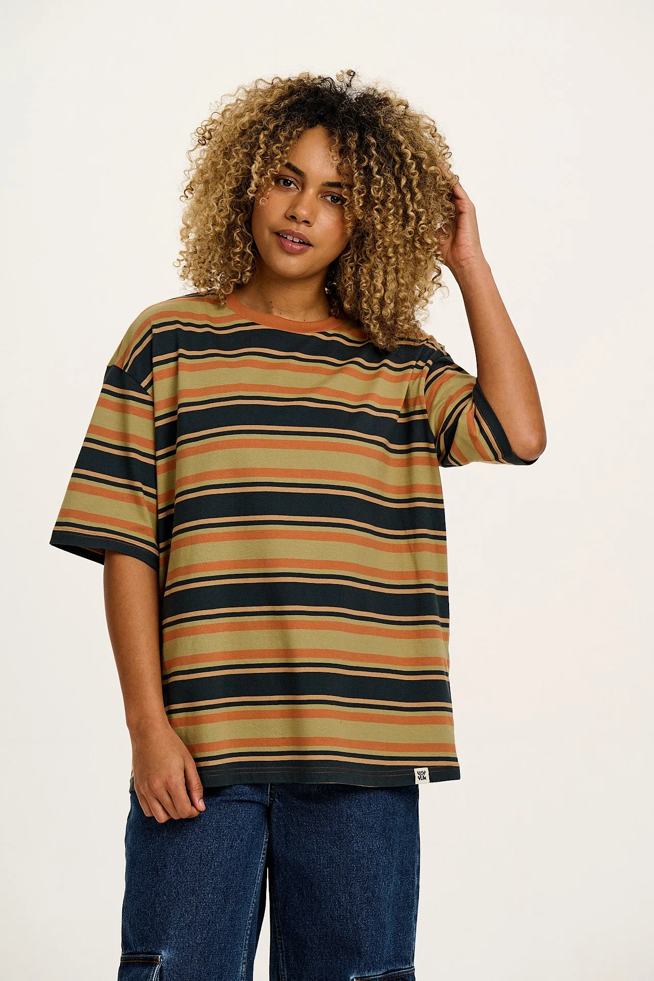 Benny - Oversized Cotton Tee in Midnight Stripe sold by Lucy & Yak