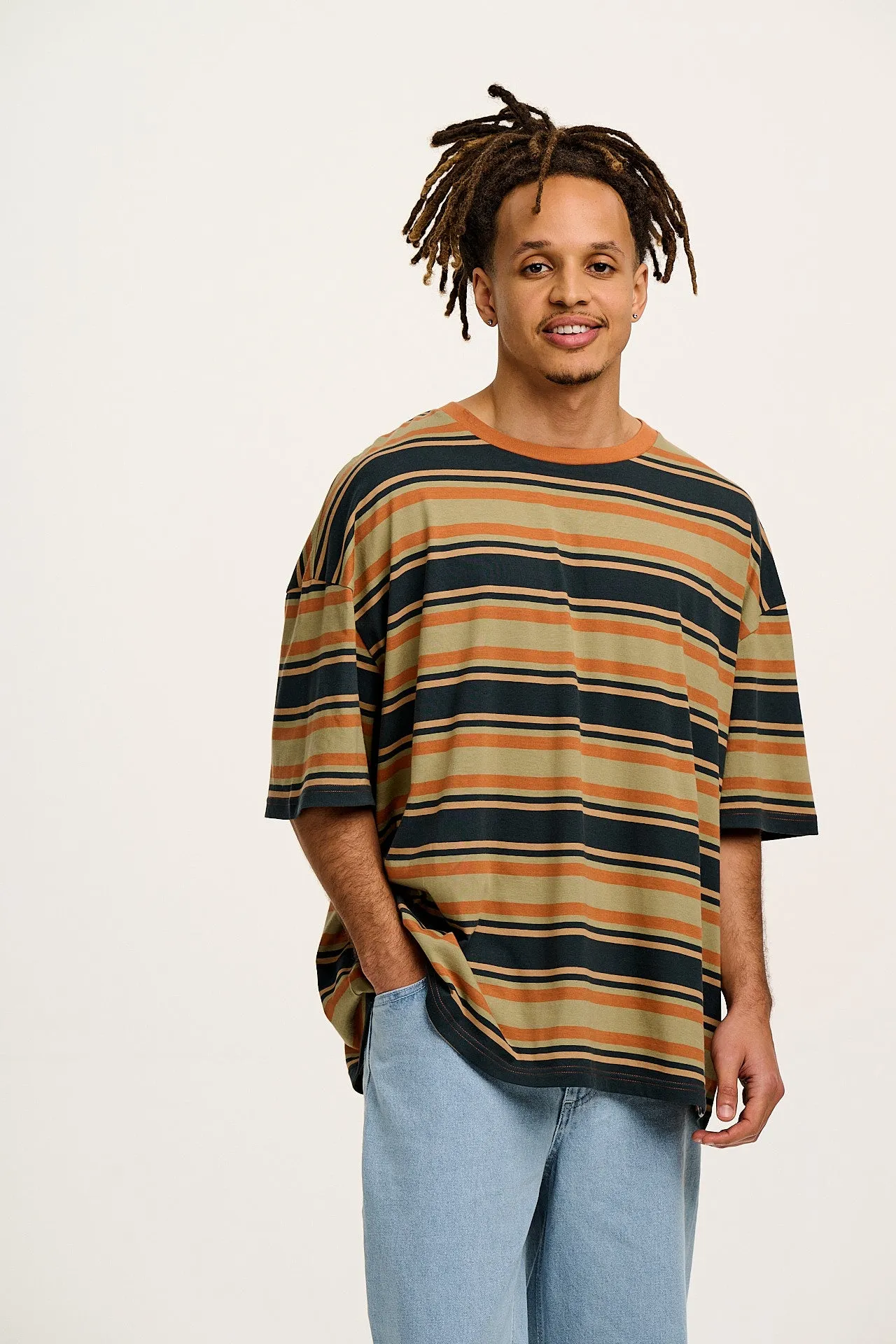 Benny - Oversized Cotton Tee in Midnight Stripe sold by Lucy & Yak product image thumbnail 2