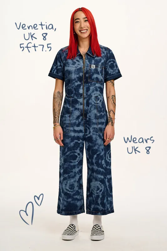 Ragan - Denim Jumpsuit in Natty Mid Wash Blue sold by Lucy & Yak