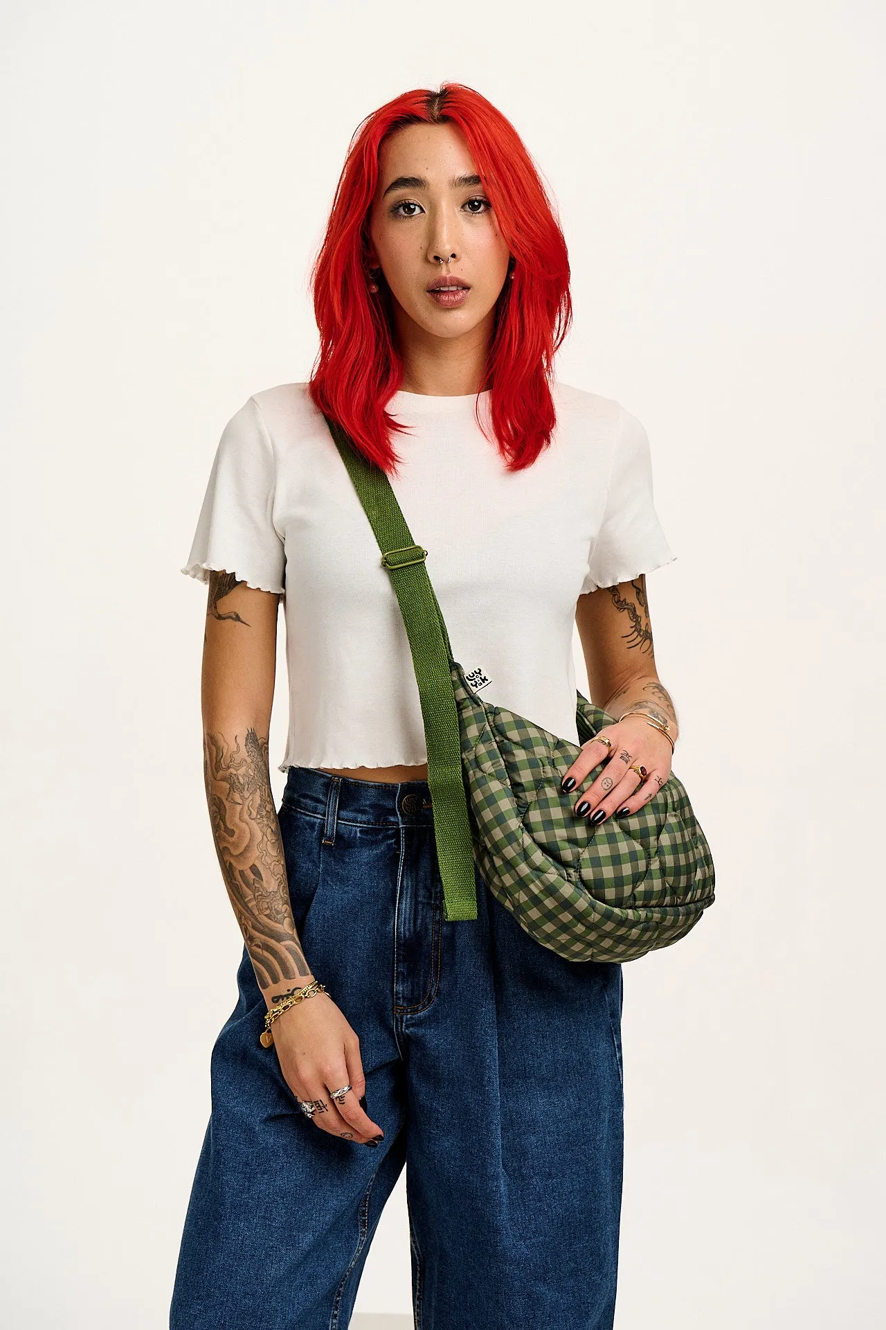 Bryony - Crossbody Bag in Green Emin Gingham sold by Lucy & Yak product image thumbnail 4