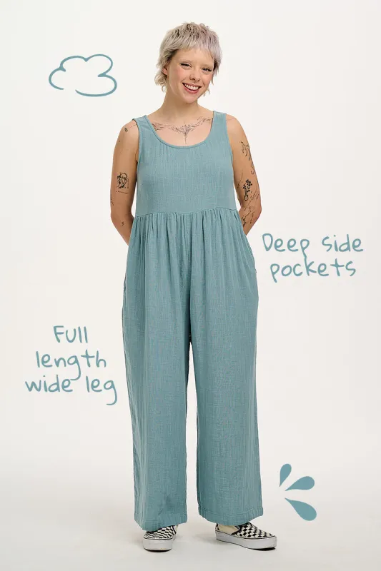 Bellamy - Wide Leg Cotton Jumpsuit in Blue Mist sold by Lucy & Yak
