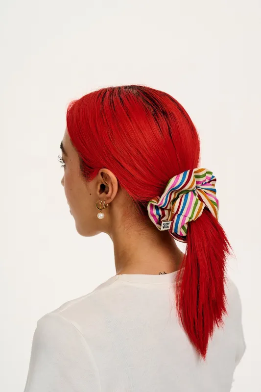 Mimmi - Oversized Scrunchie in Rainbow & Ecru Stripe sold by Lucy & Yak