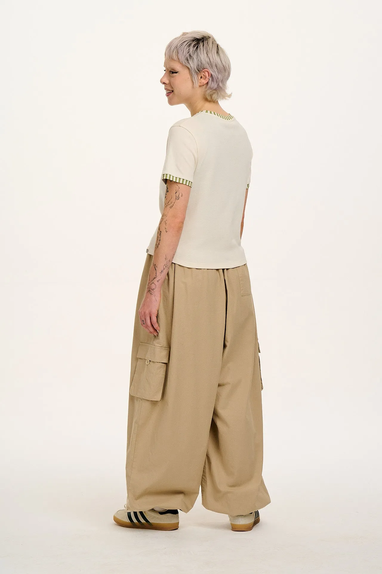 Maya - Cotton Tee in Ecru with Green Stripe sold by Lucy & Yak product image thumbnail 4
