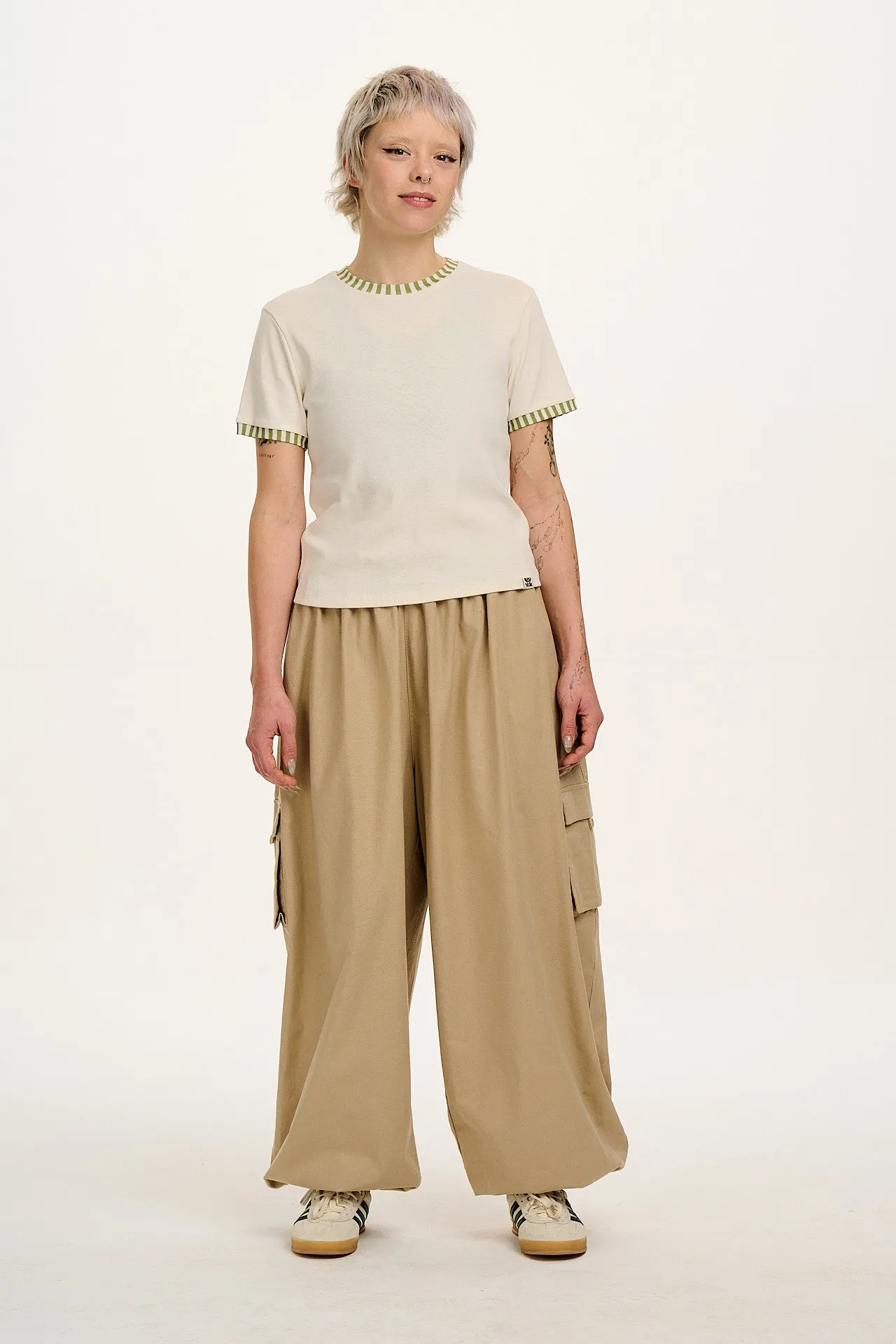 Maya - Cotton Tee in Ecru with Green Stripe sold by Lucy & Yak product image thumbnail 5