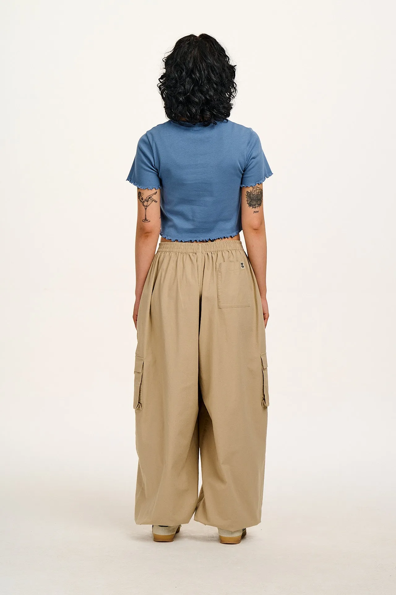 Greta - Cropped Cotton Top in Blue with Floral Embroidery sold by Lucy & Yak product image thumbnail 5