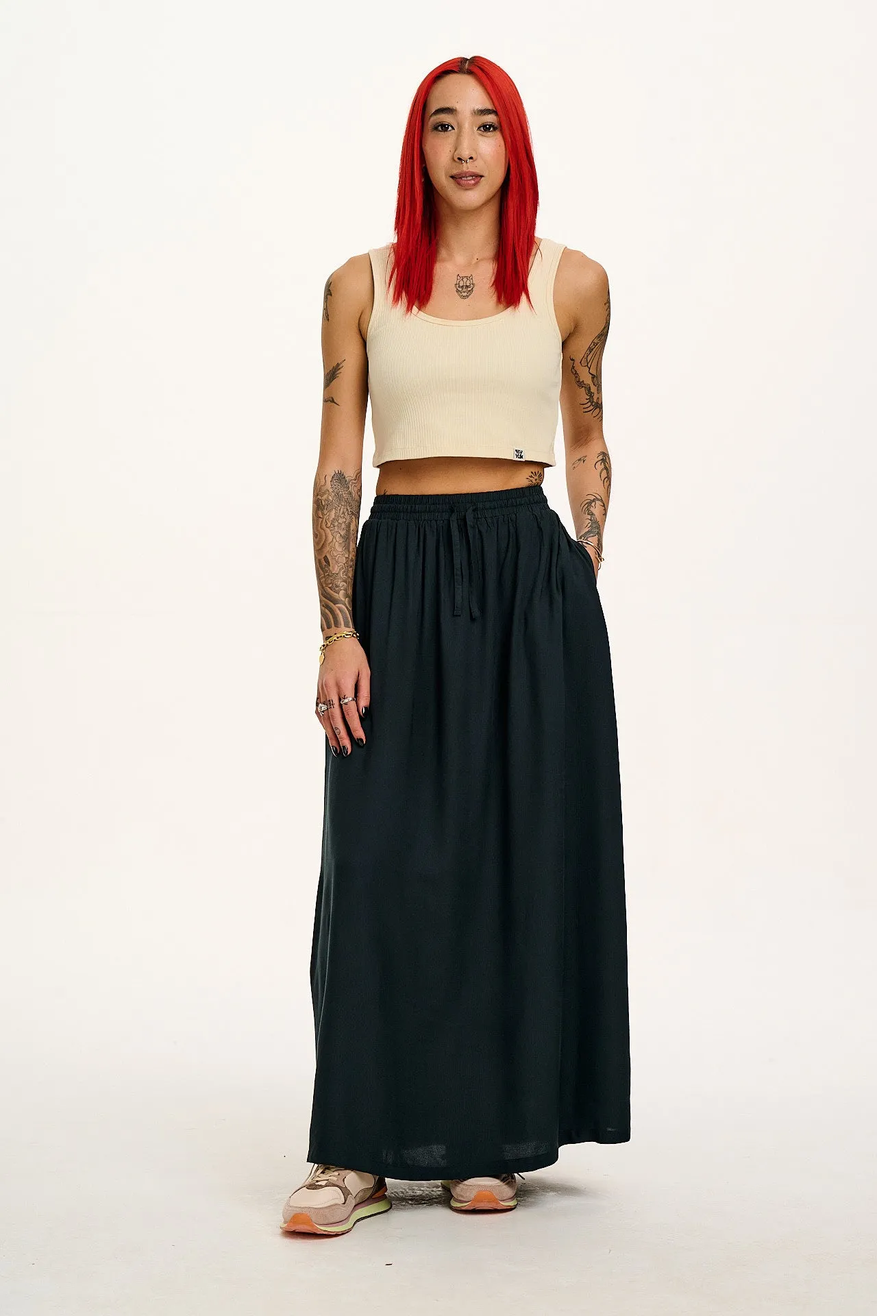 Esme - Maxi Skirt in Midnight Black sold by Lucy & Yak