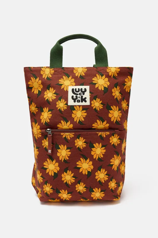 Dylan - Cotton Backpack in Orange Selene Sunflower Print sold by Lucy & Yak