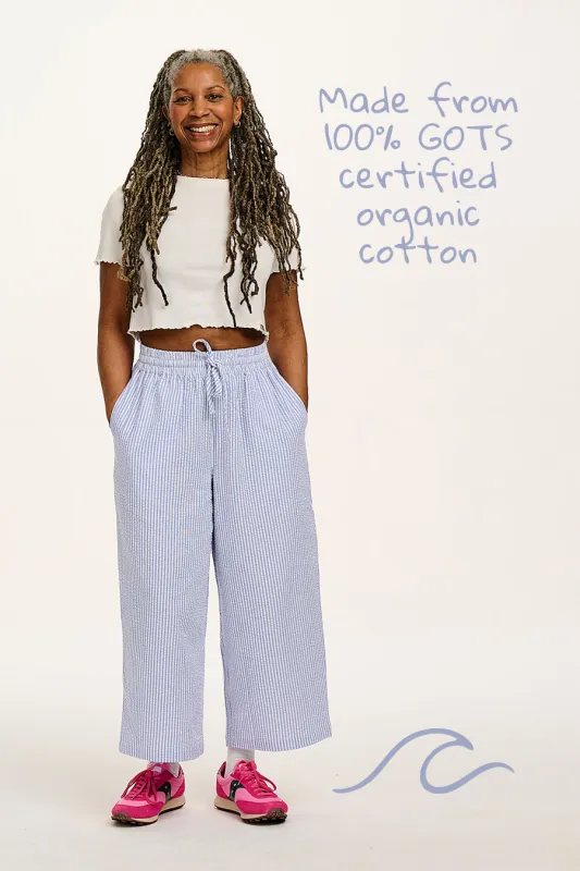 Chuck - Wide Leg Cotton Trousers in Blue Stripe sold by Lucy & Yak