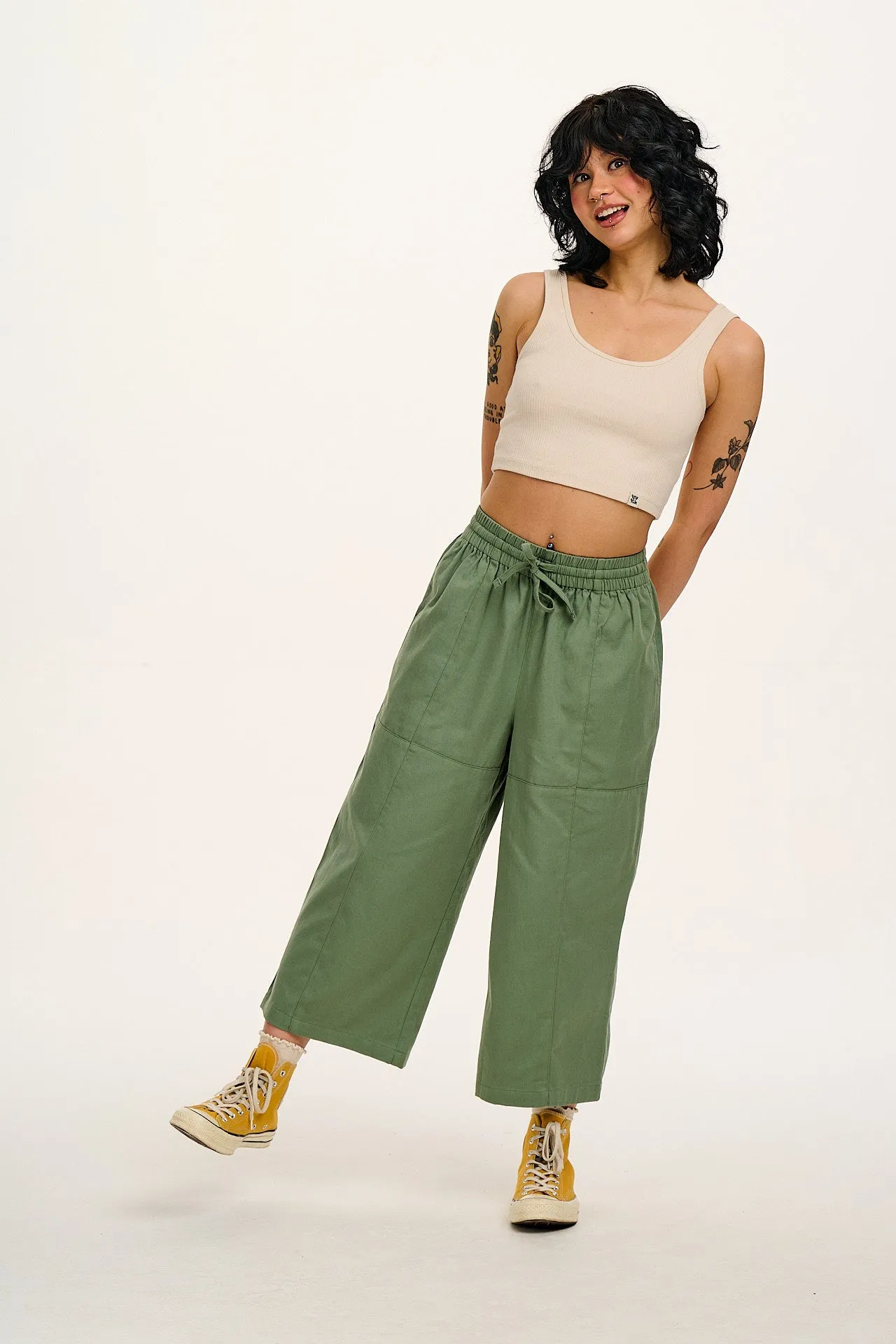 Chuck - Wide Leg Cotton Trousers in Green Bay sold by Lucy & Yak product image thumbnail 5